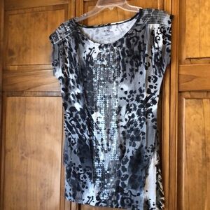 A.n.a. Petite Small Leopard Print Sequin Blouse